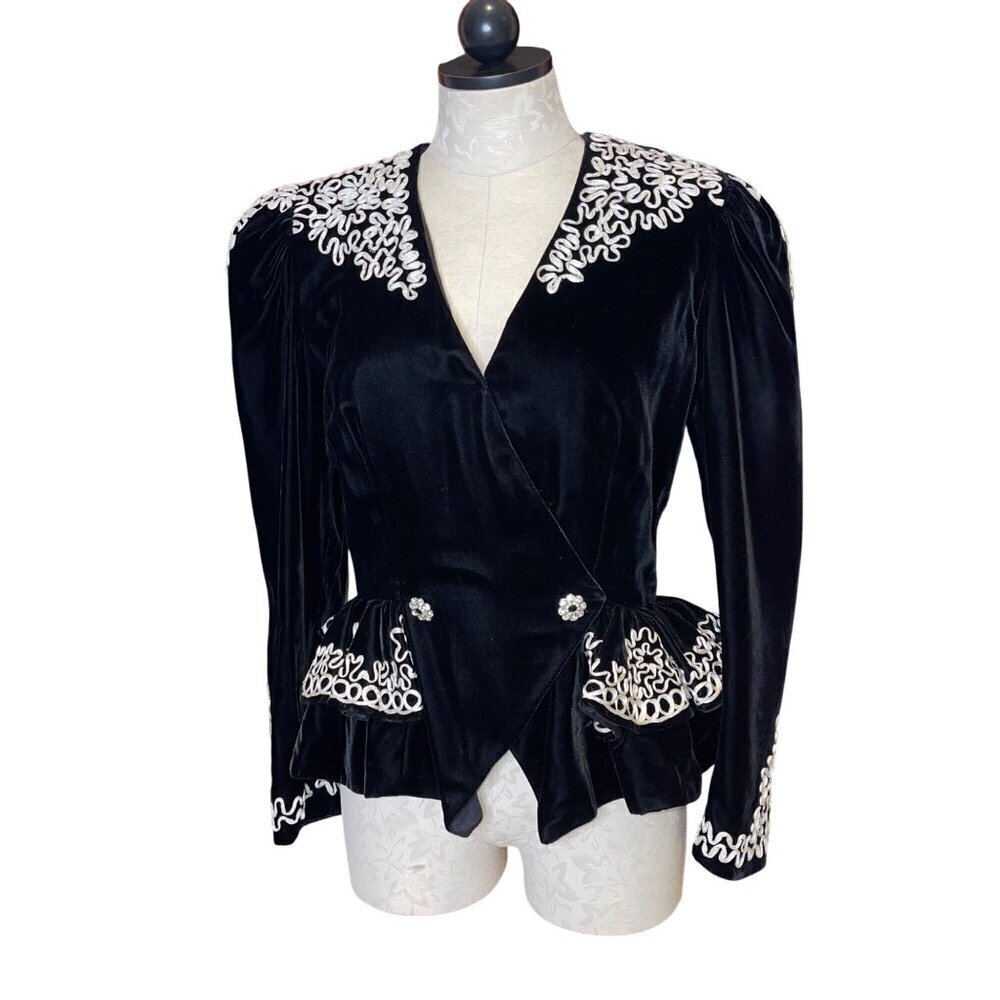Julie Duroche After Five Vintage Womens Jacket Size 10 Black Peplum Waist